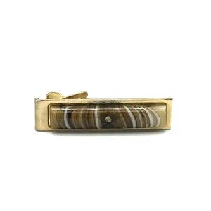 Vintage Gold Tone with Agate Inlay Tie Clip